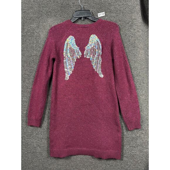 Children’s Place Sequin Wings Sweater Dress Womens Size XL (14) Burgundy NEW - Picture 1 of 8